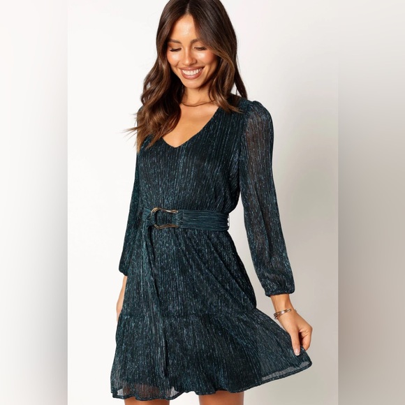 PETAL & PUP GLIMMER LONG SLEEVE MINI DRESS - BLUE - HOLIDAY PARTY DRESS - Picture 5 of 5